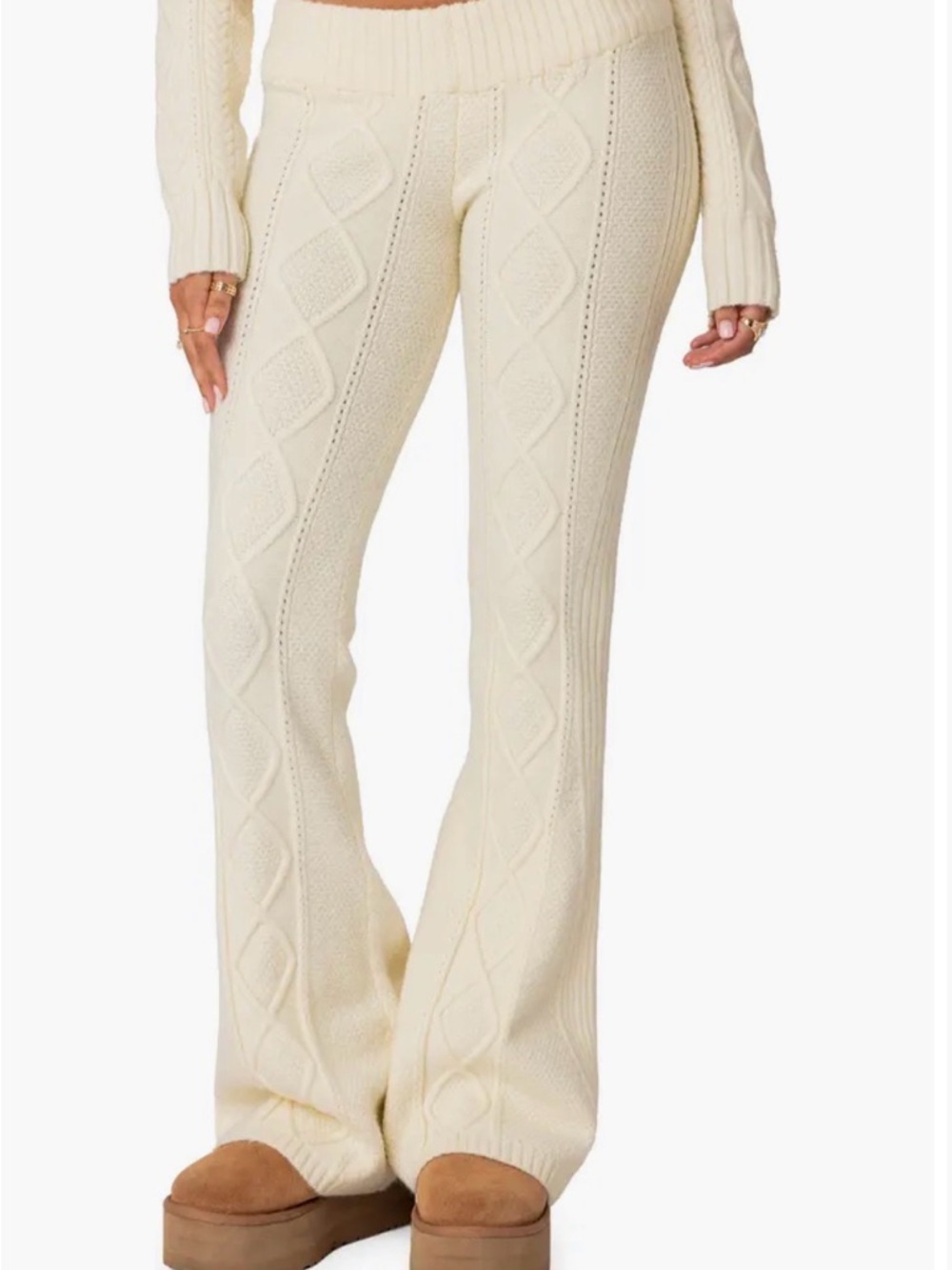 Edikted  Ray Cable Stitch Knit Flare
Sweater Pants